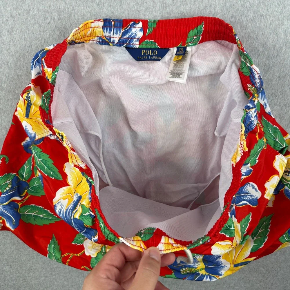 Polo Ralph Lauren Swim Shorts Mens 2XB Red Floral Traveler Hawaiian Trunks